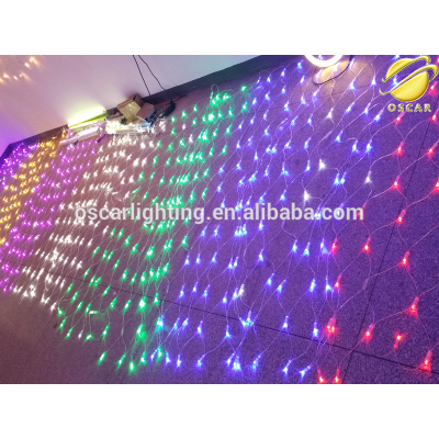 multicolor led net light,clear pvc cable,with connectors,set as a backdrop,wall decoration,pack the tree