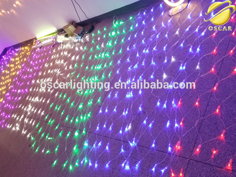 multicolor led net light,clear pvc cable,with connectors,set as a backdrop,wall decoration,pack the tree